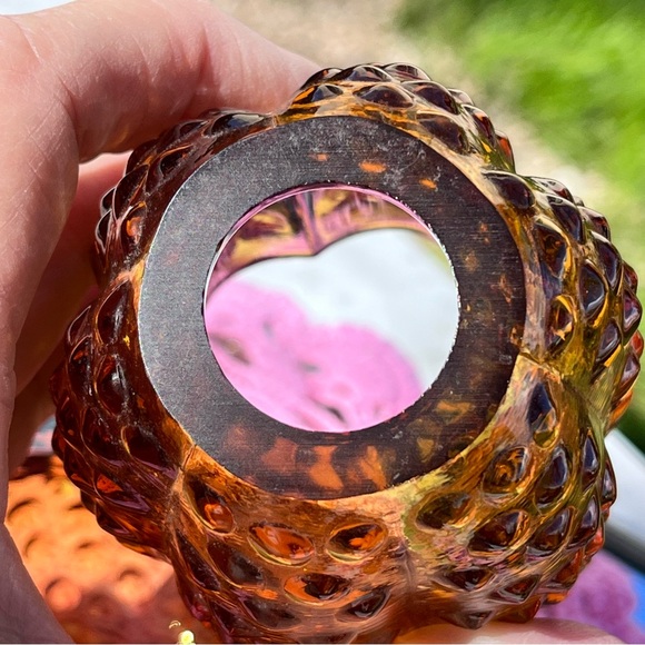 Vintage Fenton Amber Glass Hobnail Fairy Lamp Candle Holder, 2 pc, approx 4.75" - Picture 5 of 14